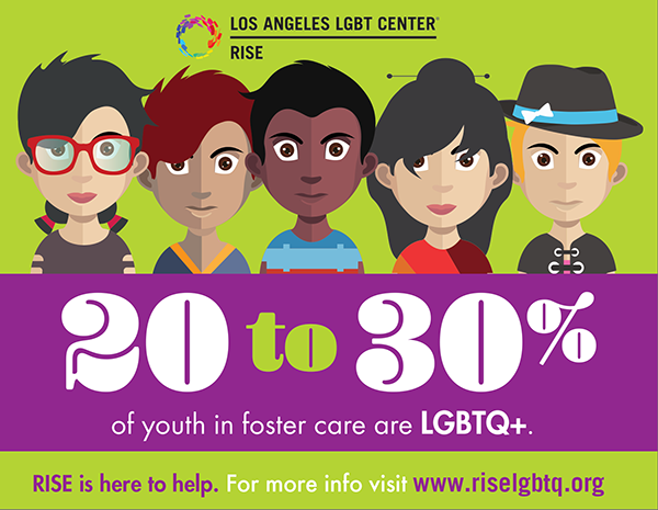Flyer: LA LGBT Center RISE 20 to 30% of youth in foster care are LGBTQ+